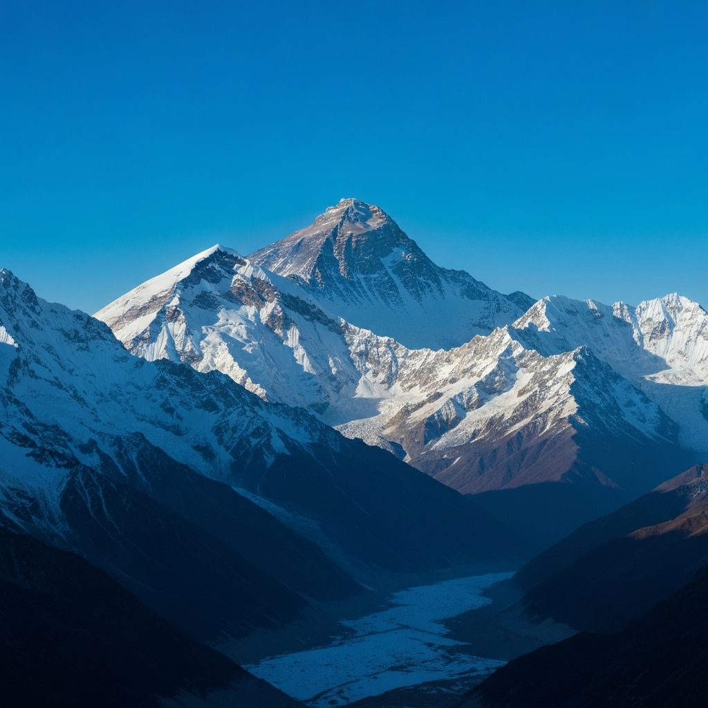 Snow-covered Himalayan mountain peaks at high altitude